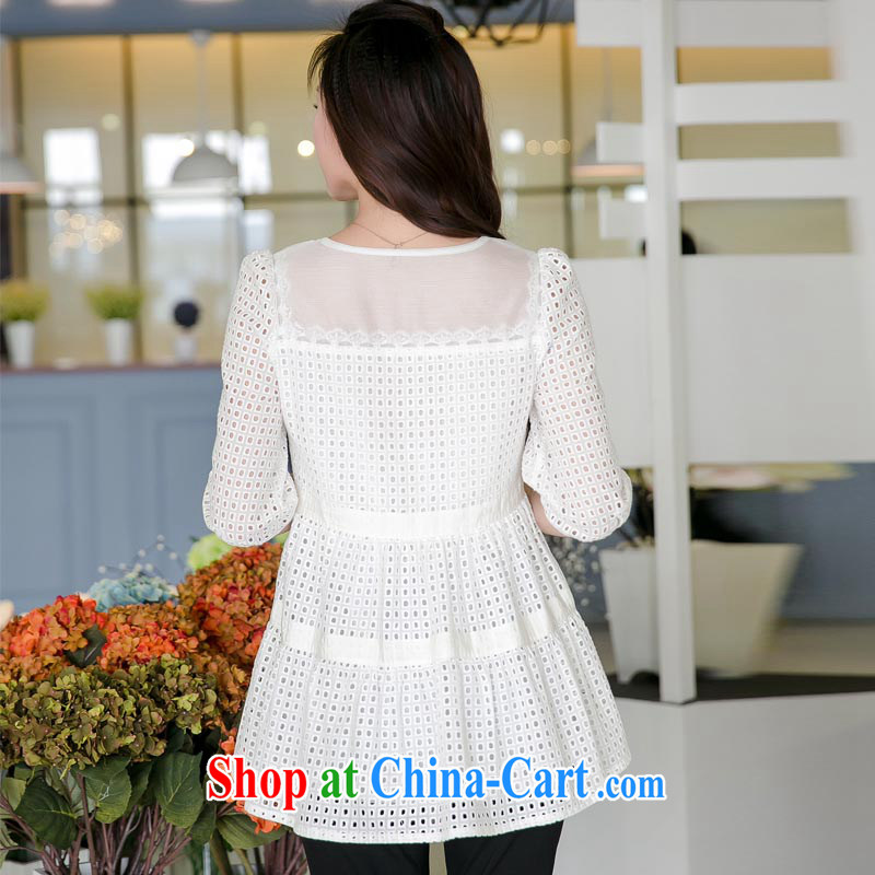 loved the Code women 2105 spring and summer new thick MM graphics thin Openwork lace stitching Web yarn 7 T sleeves shirt, long, on women 5016 white 4XL, loved (Tanai), shopping on the Internet