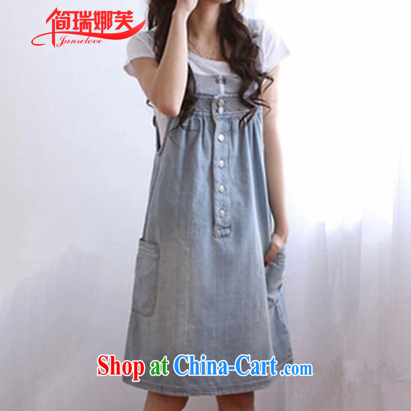 In short, would be the 2015 spring and summer new Korean loose the code thick MM cowboy strap skirt GALLUS DRESS pregnant women dress women J 692 blue 3 XL