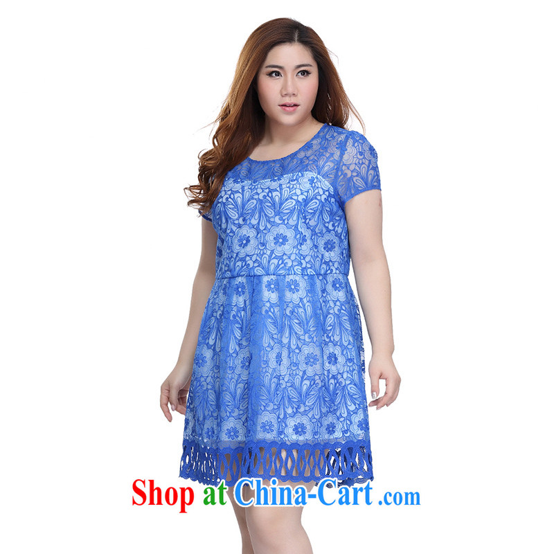 Slim Li-su 2015 summer new, larger female Openwork lace fluoroscopy round-collar short-sleeve dresses Q 7511 blue 3 XL, slim Li-su, and shopping on the Internet