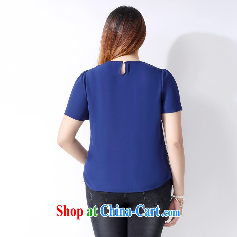 The multi-po-XL women 2015 spring and summer new thick MM lace doll for stitching graphics thin ice woven short sleeve shirt T female A 3552 dark blue 3XL, the multi-po, Miss CHOY So-yuk (CAIDOBLE), online shopping