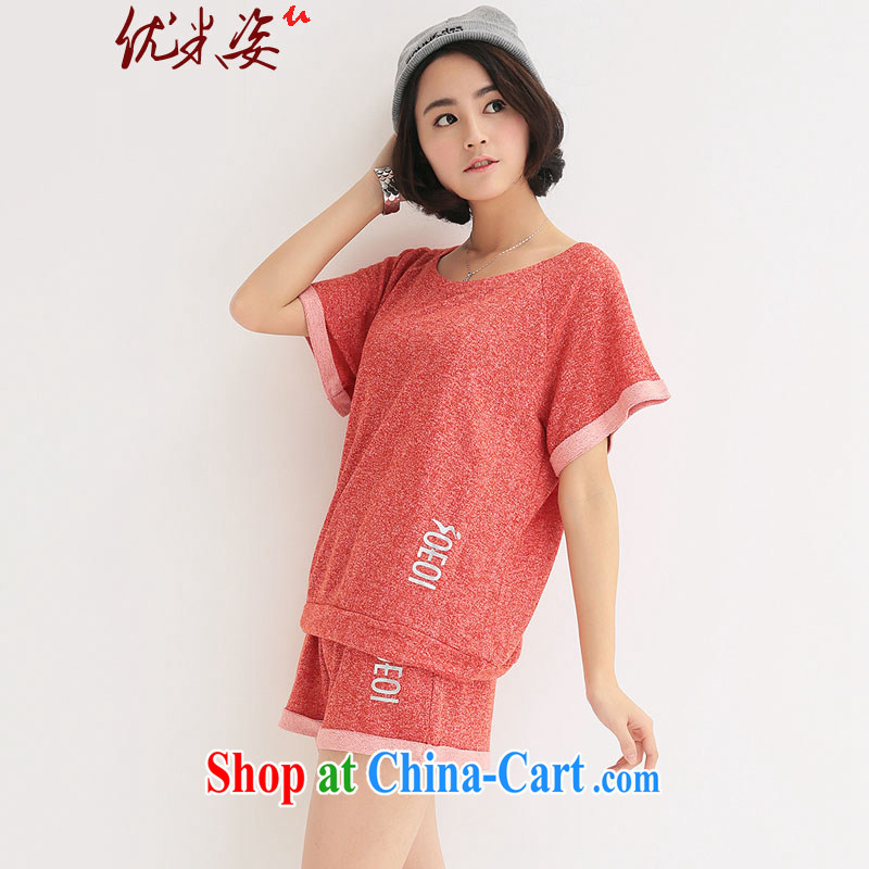 Optimize m Beauty goods to the payment package mail thick mm larger female new summer Korean Beauty graphics thin short-sleeved T shirt shorts 2-piece set with female Red 4 XL, optimize M (Umizi), online shopping