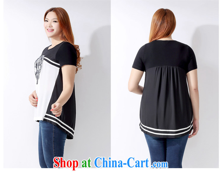 The multi-po and indeed increase, women 2015 spring and summer thick MM Korean cute elephant decal black-and-white tile graphics thin short sleeved shirt T female A 3655 black 2 XL pictures, price, brand platters! Elections are good character, the national distribution, so why buy now enjoy more preferential! Health