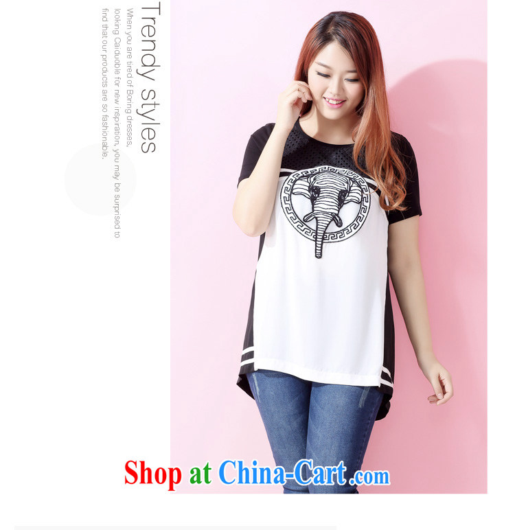 The multi-po and indeed increase, women 2015 spring and summer thick MM Korean cute elephant decal black-and-white tile graphics thin short sleeved shirt T female A 3655 black 2 XL pictures, price, brand platters! Elections are good character, the national distribution, so why buy now enjoy more preferential! Health