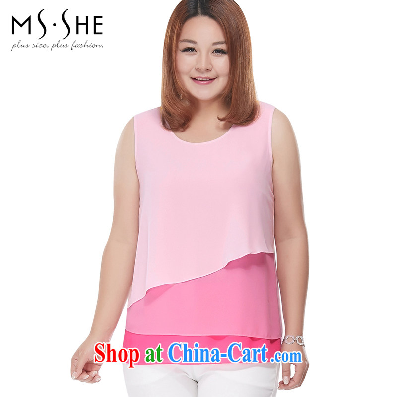 The MSSHE indeed XL women snow woven shirts 2015 new summer wear thick sister MM snow woven shirts vest T-shirt pre-sale 2865 peach 3XL
