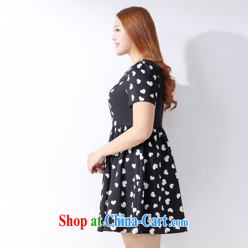 Picking a major, female 2015 spring and summer new thick MM Korean high-waist-belt small wrinkled black and white commercial heart graphics thin short-sleeved dresses Q 1061 black 3 XL, the multi-po, Miss CHOY So-yuk (CAIDOBLE), online shopping