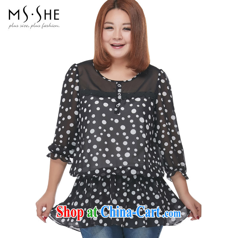The MSSHE indeed XL women 2015 spring wave point mm thick flouncing snow woven shirts T-shirt 2723 black white dots 3 XL