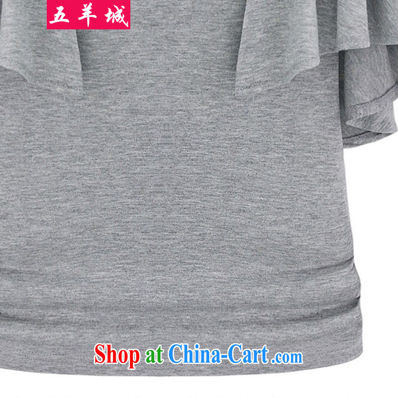 Five Rams City summer 2015 new larger female summer wear thick, graphics thin beauty, T-shirt thick mm leisure solid T-shirt short-sleeve T-shirt 156 gray 4 XL, 5 rams City, shopping on the Internet