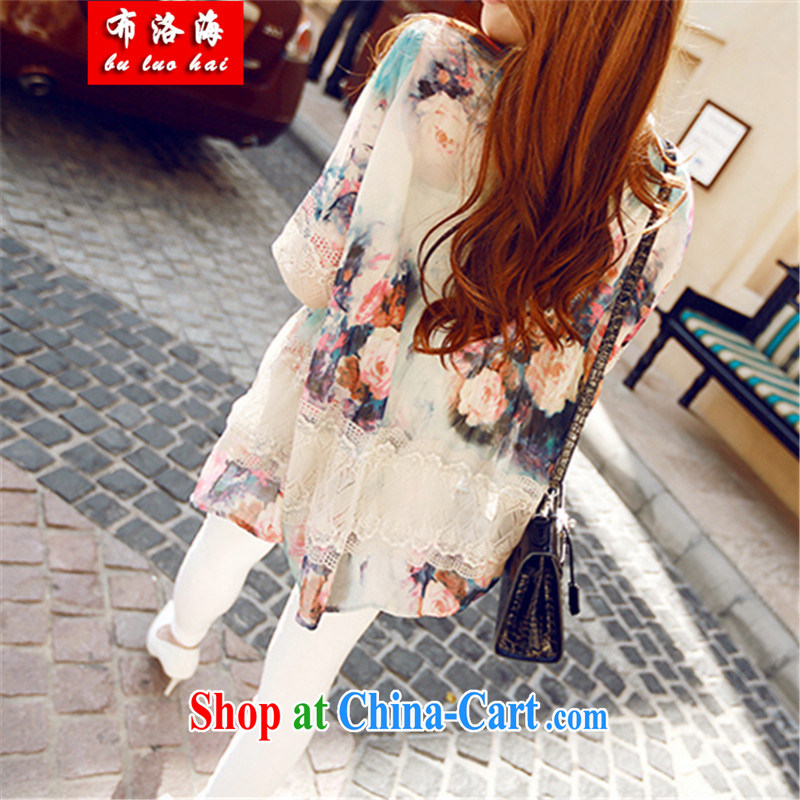 The sea 2015 summer new, loose vest long sleeved shirt T two increase the fat lace stitching stamp the Code women's clothing dresses women 1683 photo color XL, sea, shopping on the Internet