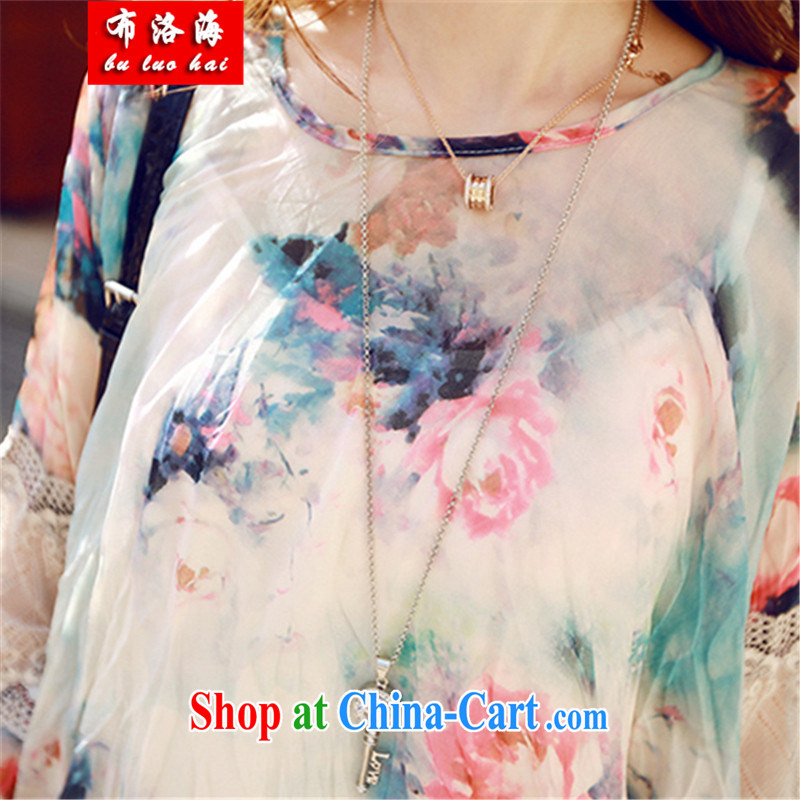 The sea 2015 summer new, loose vest long sleeved shirt T two increase the fat lace stitching stamp the Code women's clothing dresses women 1683 photo color XL, sea, shopping on the Internet
