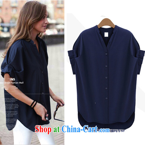 Mr MAK, Exchange 2015 summer new V collar short-sleeved Korean fan thick MM and indeed increase code 200 Jack loose video thin butterfly cuff female T shirt 605 dark blue 5 XL pictures, price, brand platters! Elections are good character, the national distribution, so why buy now enjoy more preferential! Health