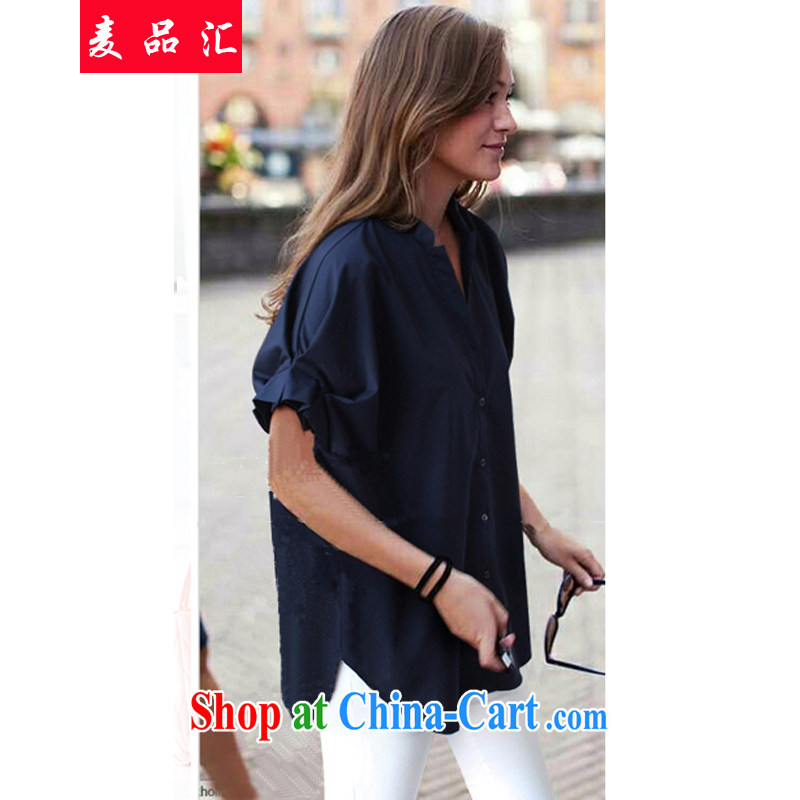 Mr MAK, Exchange 2015 summer new V short-sleeved Korean fan thick MM and indeed increase code 200 Jack loose video thin butterfly cuff female T T-shirt 605 dark blue 5 XL, Mak, sinks, shopping on the Internet