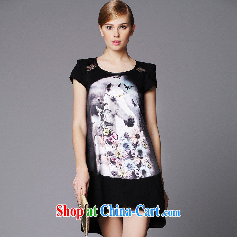 Connie's dream European and American high-end style stamp duty dresses 2015 new summer is indeed the XL female 200 Jack Openwork stitching graphics thin skirt A 0013 black XXXXXL, Connie dreams, and shopping on the Internet
