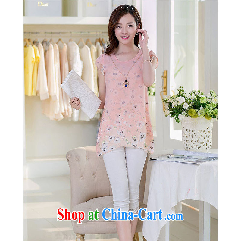 Pavilion at the Windsor, women 2015 new Korean fancy long loose video thin ice woven shirts T-shirt short-sleeved T-shirt DDS 028 pink XXXL, GE, Elizabeth, shopping on the Internet