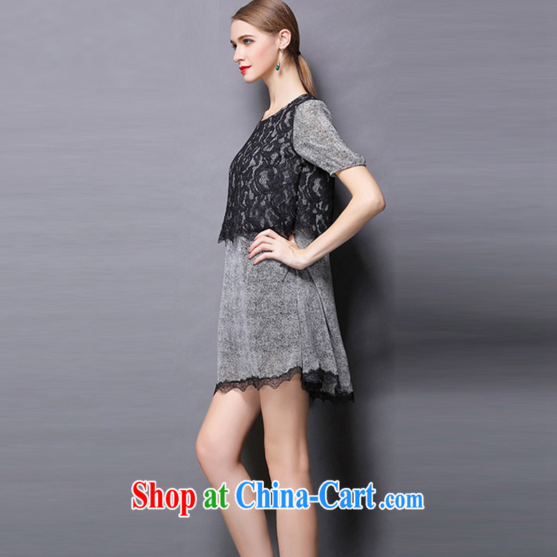 US-ri-hee 2015 spring and summer, loose lace-thick, mm maximum code female summer short-sleeved solid ice woven dresses 9616 gray XL, Mee-lee-hee (MEILIJI), online shopping