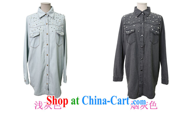Yu's Sin City 2015 spring and summer, the Korean version of the greater code mm thick mask poverty video thin nail Pearl denim dress shirt shirt girl jacket light gray 5 XL pictures, price, brand platters! Elections are good character, the national distribution, so why buy now enjoy more preferential! Health
