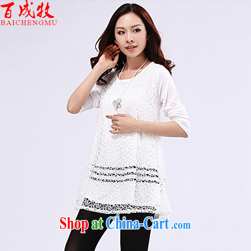 100 in the thick mm larger female graphics thin lace solid T-shirt T pension 118 white are code 100, a material (BAICHENMU), shopping on the Internet
