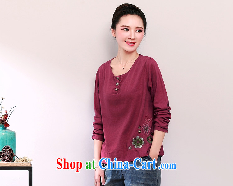 2015 DKchenpin larger female European site cotton the commission arts and cultural and leisure 3 piece snap-embroidered shirt loose, long-sleeved dark red are code pictures, price, brand platters! Elections are good character, the national distribution, so why buy now enjoy more preferential! Health