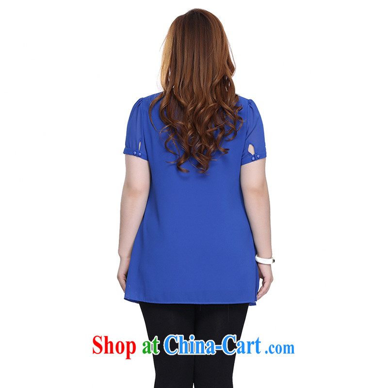 Slim LI Sau 2015 summer new, large, snow-woven shirts flouncing round-collar short-sleeve leave two snow-woven shirts Q 7223 color blue 3 XL, slim Li-su, and online shopping