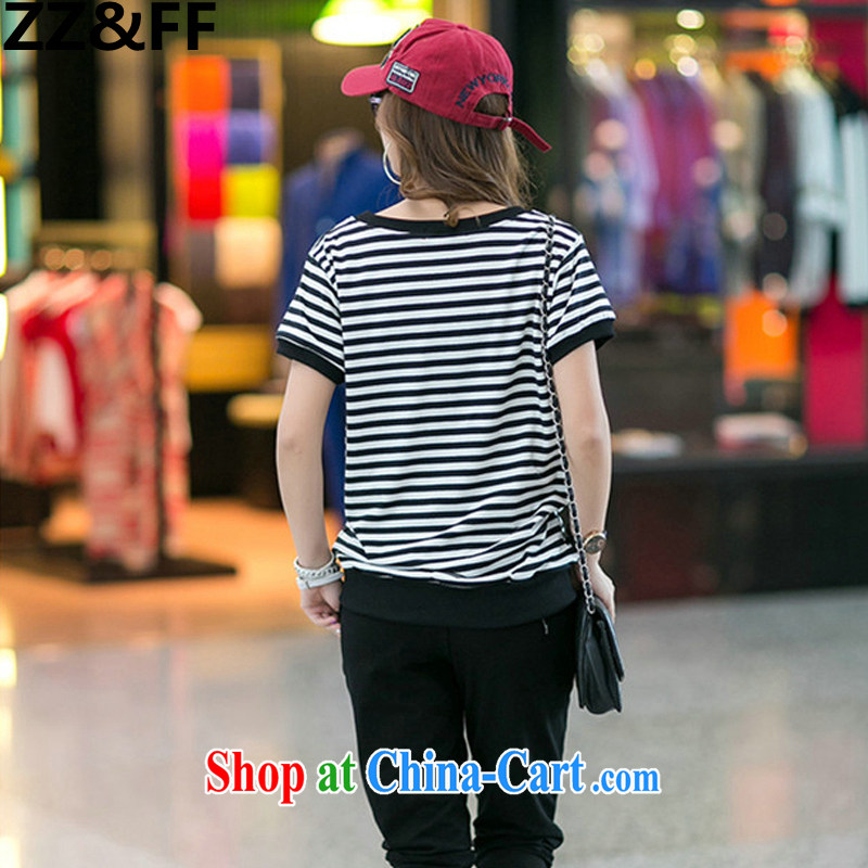 ZZ &FF mm thick summer new 2015 Kit female and indeed increase, female striped short-sleeved T shirts 7 pants sport and leisure package black XXXL, ZZ &FF, shopping on the Internet