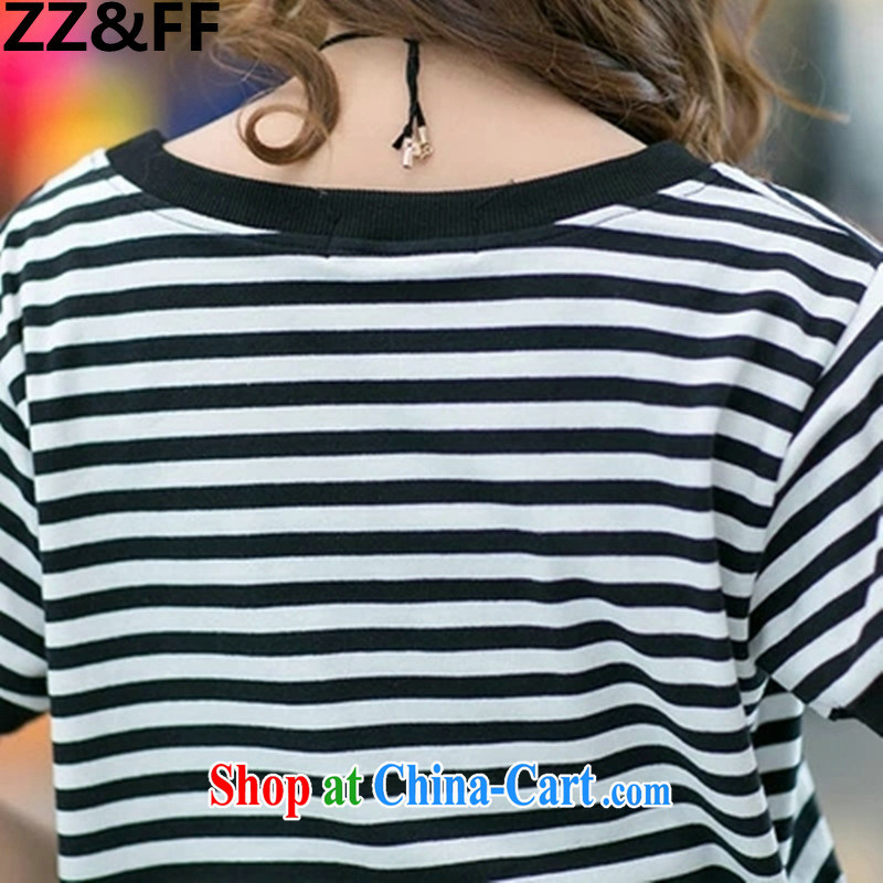 ZZ &FF mm thick summer new 2015 Kit female and indeed increase, female striped short-sleeved T shirts 7 pants sport and leisure package black XXXL, ZZ &FF, shopping on the Internet