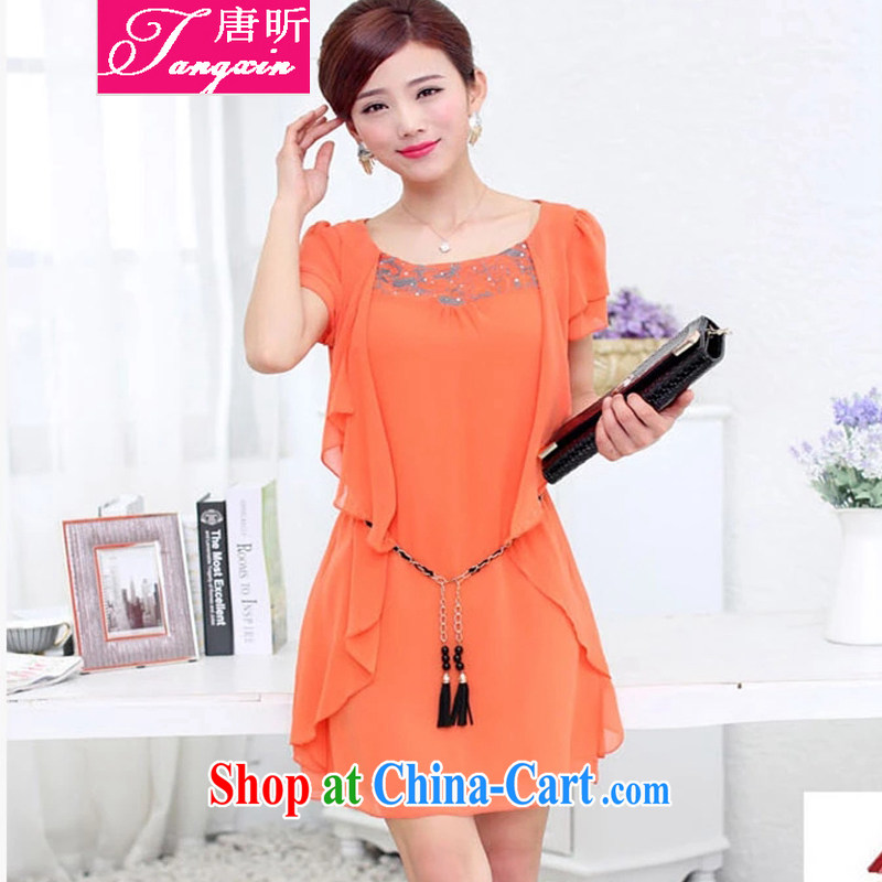 Tang year 2015 summer new dress code the dress up in snow, woven skirt short-sleeved middle-aged boxed loose video thin orange_8009 L