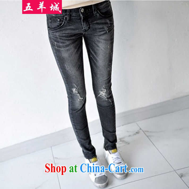 Five Rams City 2015 spring and summer new thick mm summer low-waist stretch jeans and indeed increase, female 200 Jack fat people 157 pants smoke gray 38 recommendations 160 - 180 jack