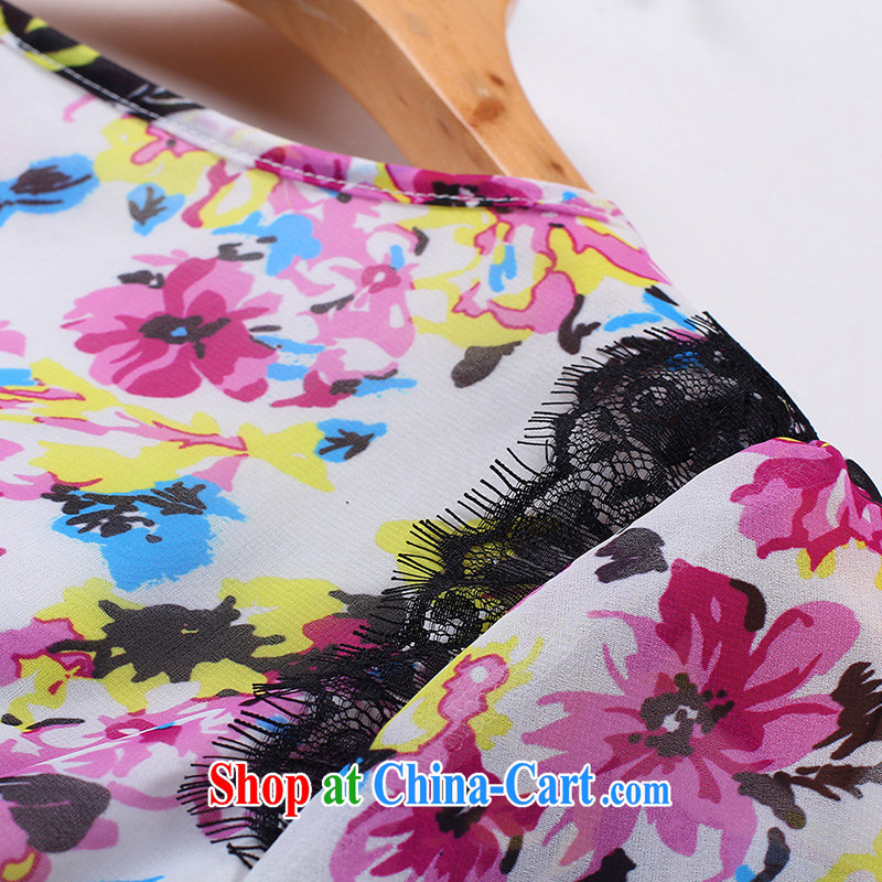 Slim LI Sau 2015 summer new, larger female stylish stamp lace flouncing round-collar short-sleeve snow woven shirts Q 7522 XL suit, slim Li-su, and shopping on the Internet