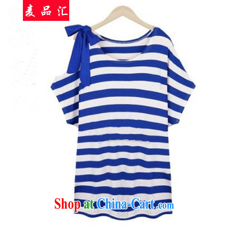 Mr MAK, Exchange 2015 Korean version new summer, thick MM and indeed increase, female loose video thin bare shoulders, long, striped short-sleeved shirt T 98,130 black streaks 4 XL, Mak, sinks, and shopping on the Internet