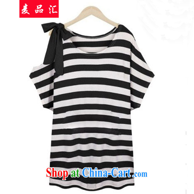 Mr MAK, Exchange 2015 Korean version new summer, thick MM and indeed increase, female loose video thin bare shoulders, long, striped short-sleeved shirt T 98,130 black streaks 4 XL, Mak, sinks, and shopping on the Internet