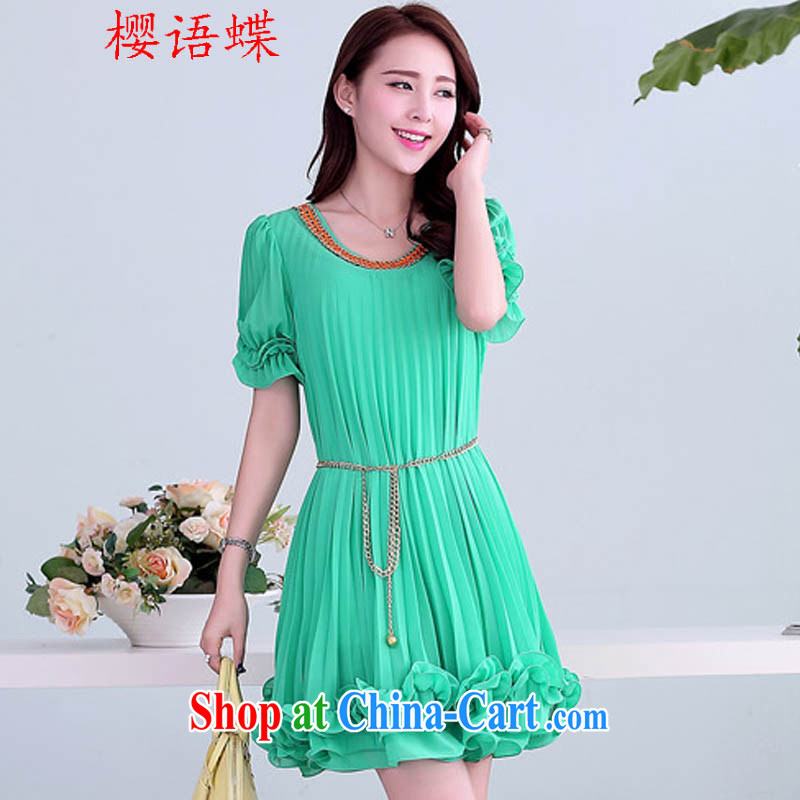 Cherry blossoms, butterfly 2015 spring and summer with new liberal Korean version thick MM large, snow-woven dresses Korean short-sleeved 100 hem large, thick MM pregnant women dress skirt dress green XL 140 - 160 jack