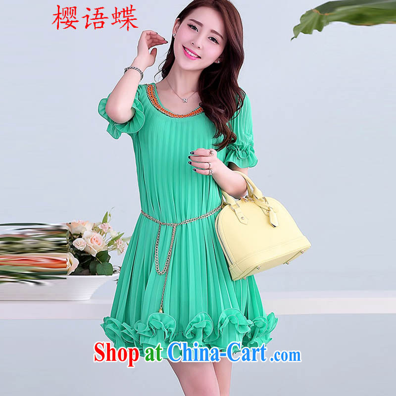Cherry blossoms, butterfly 2015 spring and summer with new liberal Korean version thick MM large, snow-woven dresses Korean short-sleeved 100 hem large, thick MM pregnant women dress skirt dress green XL 140 - 160 jack, cherry, Butterfly (yintalkabutterfly), online shopping