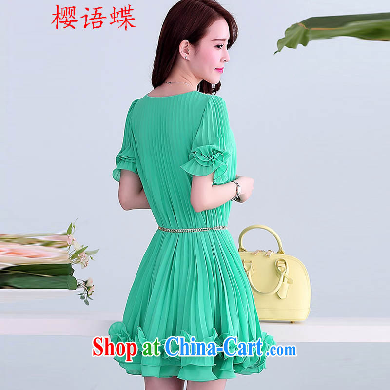 Cherry blossoms, butterfly 2015 spring and summer with new liberal Korean version thick MM large, snow-woven dresses Korean short-sleeved 100 hem large, thick MM pregnant women dress skirt dress green XL 140 - 160 jack, cherry, Butterfly (yintalkabutterfly), online shopping