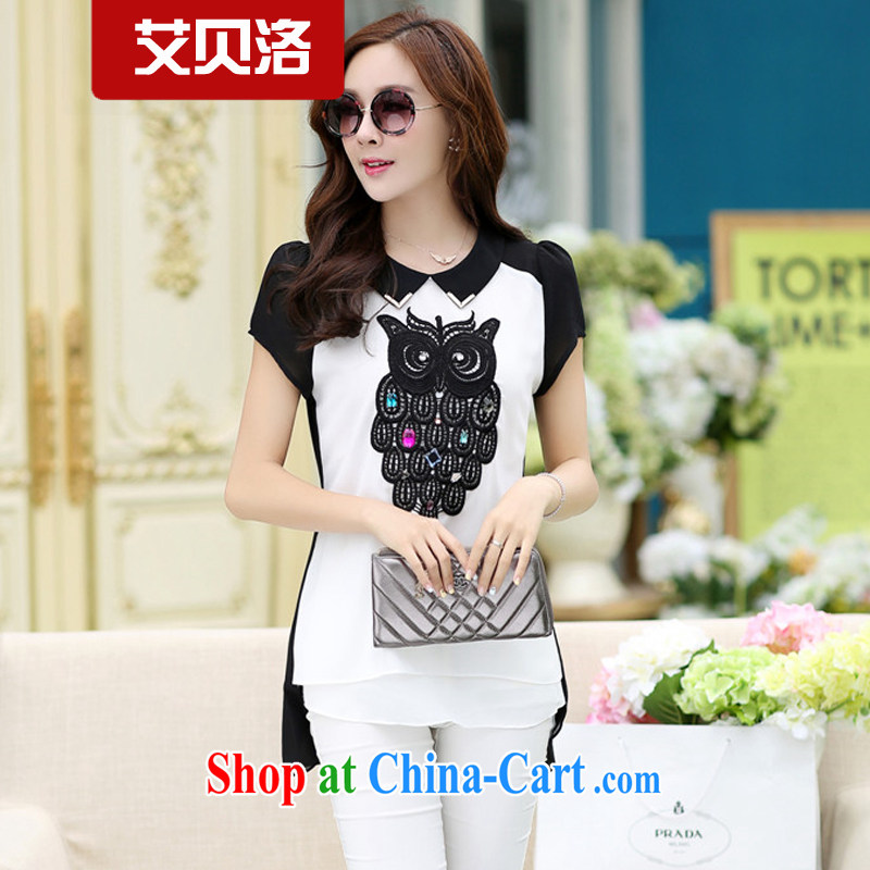 The Addis Ababa, 2015 spring and summer new short-sleeved larger female snow woven shirts summer stitching, long owl mm thick T-shirt 6233 black XXXXL, AIDS, Addis Ababa, shopping on the Internet