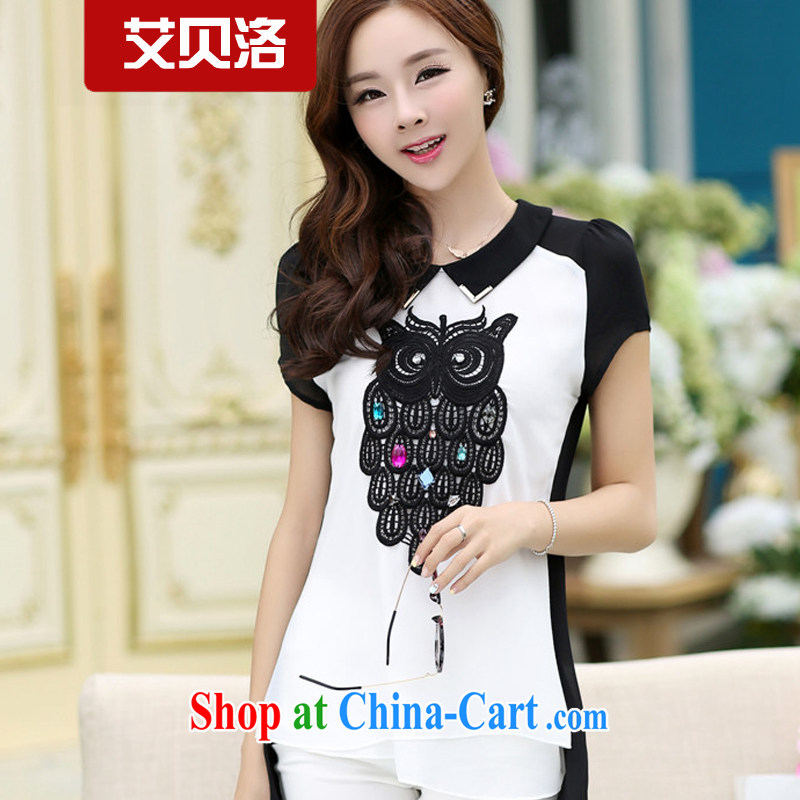 The Addis Ababa, 2015 spring and summer new short-sleeved larger female snow woven shirts summer stitching, long owl mm thick T-shirt 6233 black XXXXL, AIDS, Addis Ababa, shopping on the Internet