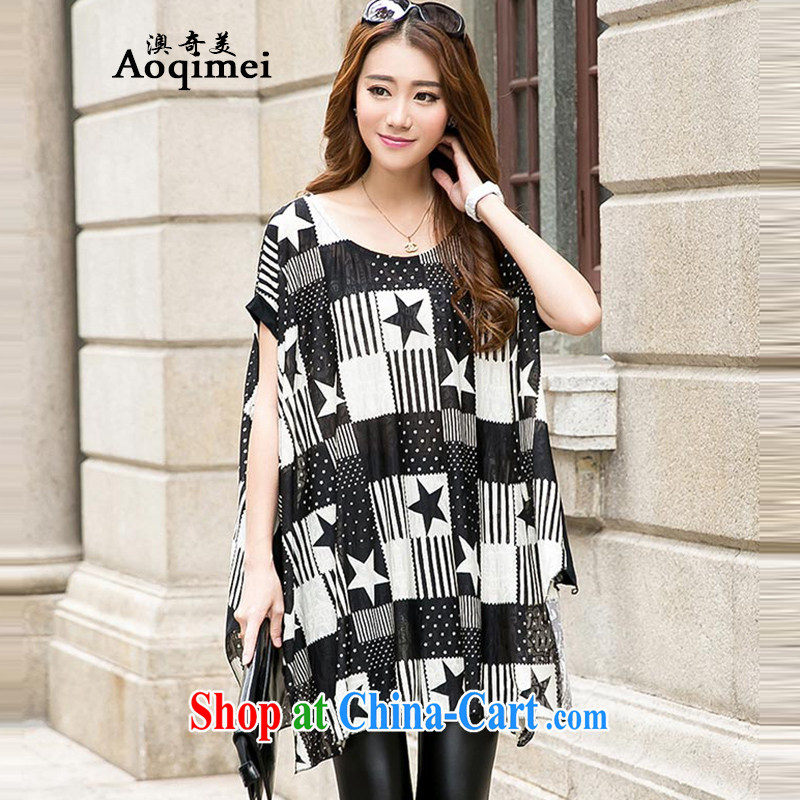 o Chimei _Aoqimei_ 2015 summer edition won the code personalized girls with thick MM relaxed lounge, long, short-sleeved shirt T 6821 black XXL
