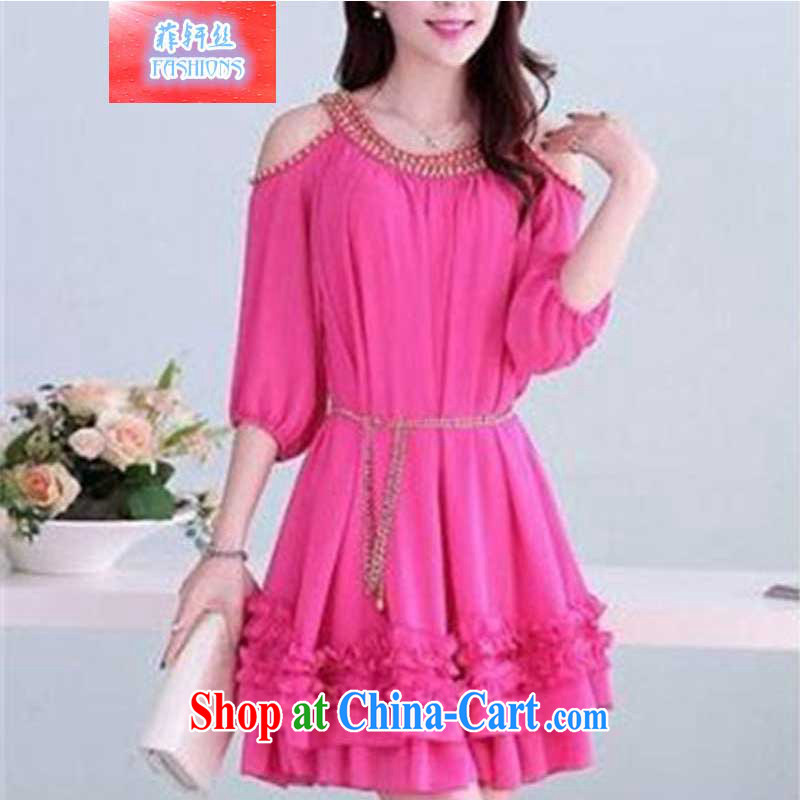Philip Newton's fashions 2015 spring and summer new Korean version loose the fat increase, female fat MM round-collar, snow cuff woven graphics thin dresses female Red XXXXL, Xuan, and shopping on the Internet
