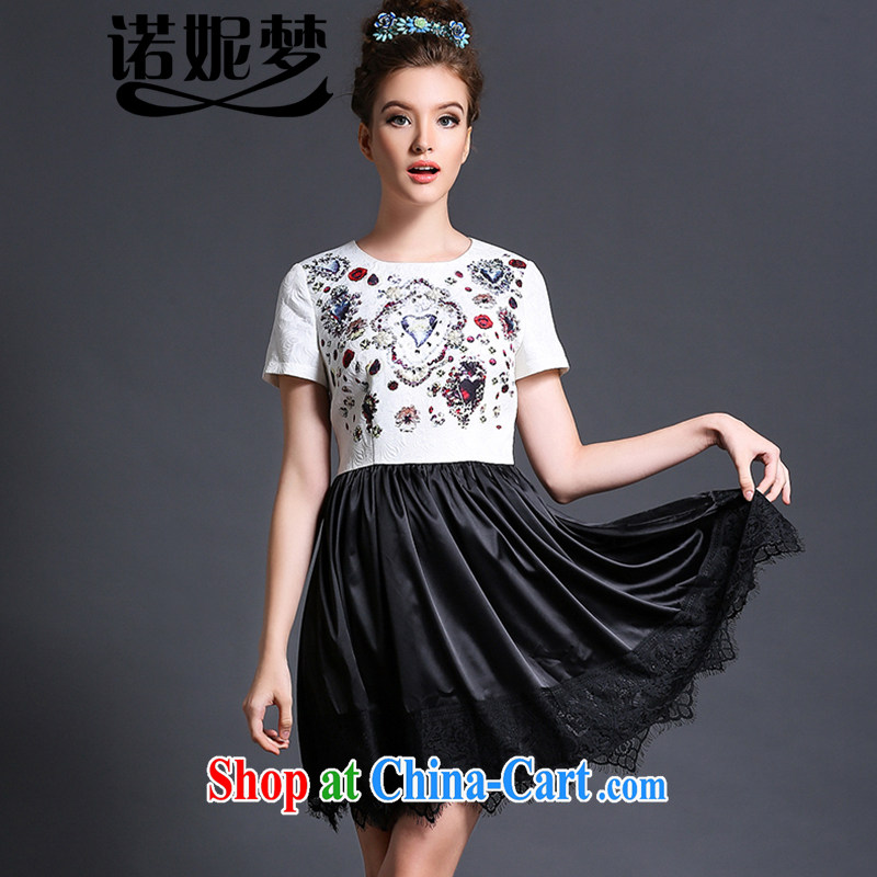 Connie's dream European and American high-end fake two-piece dresses 2015 new summer is indeed the XL female 200 Jack beauty graphics thin short-sleeve skirt G 613 white XXXL