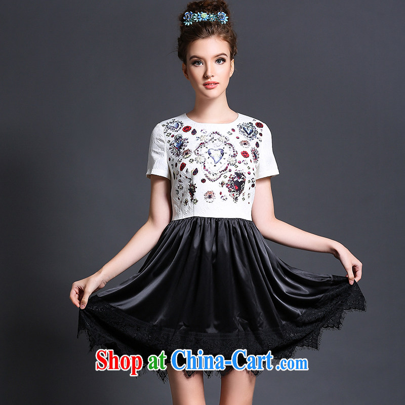 Connie's dream European and American high-end fake two-piece dresses 2015 new summer is indeed the increase, female 200 Jack beauty graphics thin short-sleeved skirt G 613 white XXXL, Connie dreams, and shopping on the Internet