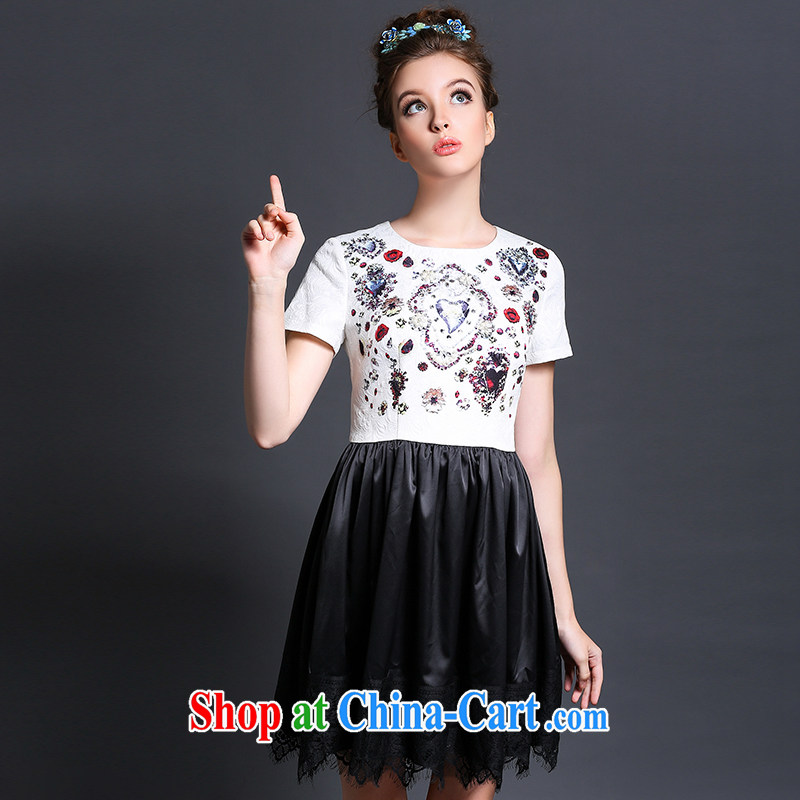 Connie's dream European and American high-end fake two-piece dresses 2015 new summer is indeed the increase, female 200 Jack beauty graphics thin short-sleeved skirt G 613 white XXXL, Connie dreams, and shopping on the Internet