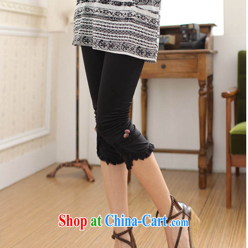 1000 2015 if the FAT XL girls summer, new Korean mm thick 100 cultivating a lace 7 pants larger leisure video thin solid pants 1853 black 4XL 200 - 210 Jack left and right