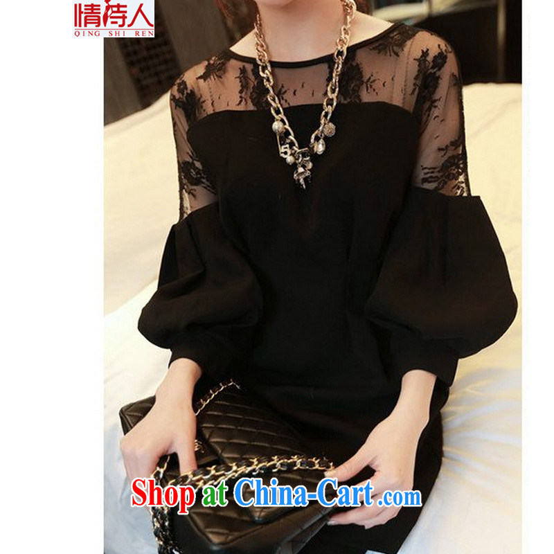 and poet 2015 spring XL girls thick mm video thin winter clothing and fat lace T-shirt dresses B 8003 black XXXXL, poet (QING SHI REN), and shopping on the Internet