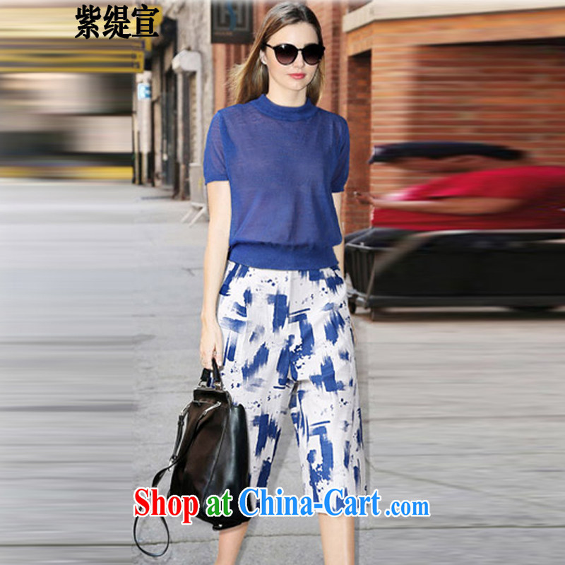 Purple long-sun 2015 summer the United States and Europe, female short-sleeved two-piece breathable T shirt T-shirt + 7 Trouser press 1983 _ _blue + 7 pants XL 3 150 - 160 Jack left and right