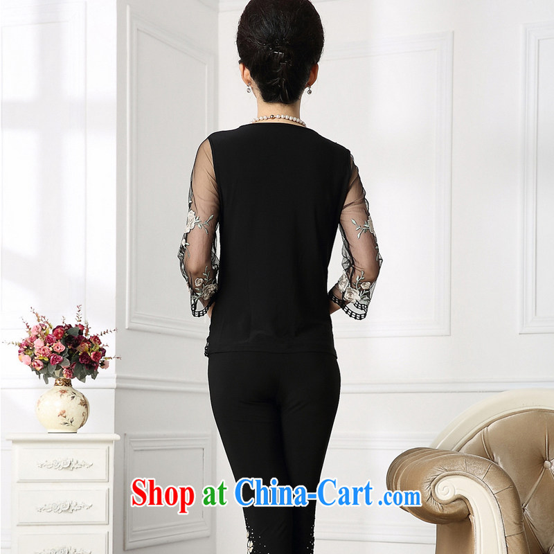 Coffee, summer 2015 new thick mm video thin lace women T shirts and indeed increase, middle-aged flower embroidery t-shirt black XXXXL, coffee, and shopping on the Internet