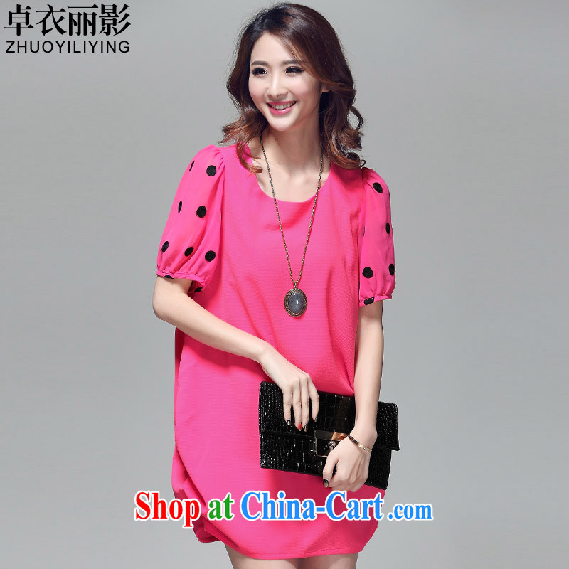 Cheuk-yan Yi Lai Ying 2015 spring and summer new, larger clothes and stylish wave hit point color short-sleeved lantern skirt is loose video thin dresses SD 2025 red 4 XL