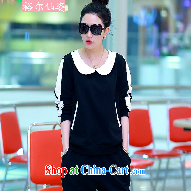 Yu's Sin City 2015 spring new Korean version graphics thin large code, Yi two-piece with thick mm sportswear girls dark blue 4 XL, Yu's sin (yuerxianzi), online shopping