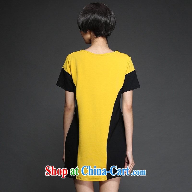 Mephidross has long honey, large, female summer thick MM 2015 new minimalist letters knocked color stitching long, loose short-sleeve shirt T M 1317 yellow 5 XL Mephitic economy honey (MENTIMISI), and shopping on the Internet