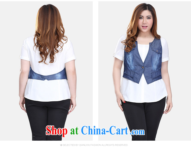 Slim Li-su 2015 summer new, larger ladies' denim jacket cuff has short-sleeve round neck is really two T-shirts Q 7567 m White 4XL pictures, price, brand platters! Elections are good character, the national distribution, so why buy now enjoy more preferential! Health