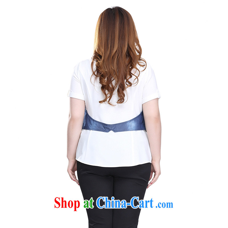 Slim Li-su 2015 summer new, larger ladies' denim jacket cuffs on short-sleeved round-collar is really two T-shirts Q 7567 m White 4XL, slim Li-su, and shopping on the Internet
