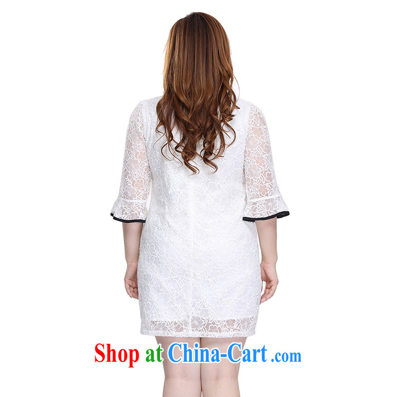 Slim LI Sau 2015 summer new, larger female Lace Embroidery butterfly knot 7 horn cuff dress Q 7568 m White XL, slim Li-su, and shopping on the Internet