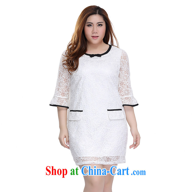 Slim LI Sau 2015 summer new, larger female Lace Embroidery butterfly knot 7 horn cuff dress Q 7568 m White XL, slim Li-su, and shopping on the Internet